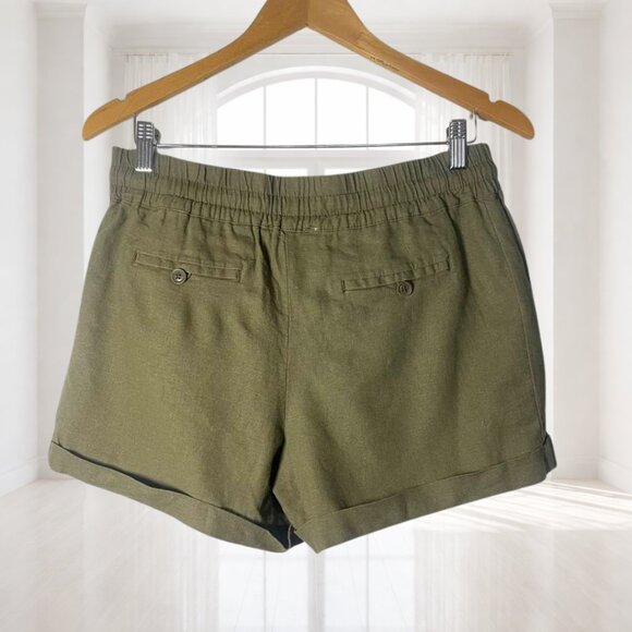 NWT Love Tree Olive Green Linen Blend Shorts Size L Elastic Waist Drawstring - Picture 4 of 10